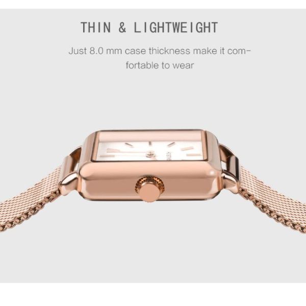 Slim Quartz Square Watch , Mesh Band Quartz Watch Silver / Gold / Rose Gold Color