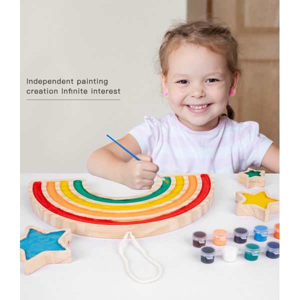 Wooden Rainbow Five Pointed Star Baby Developmental Toys Wall Hanging Graffiti Blocks