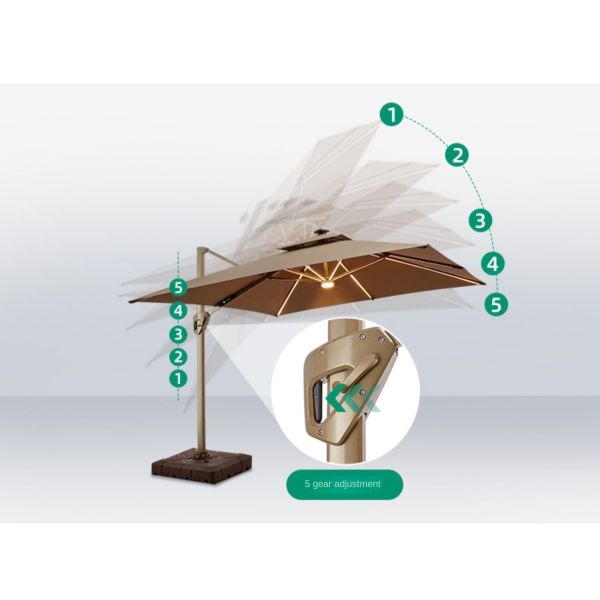 OEM Aluminum Frame Parasol Cantilever Patio Umbrella With White LED Lights