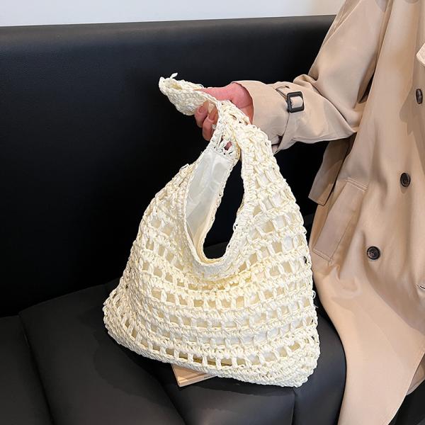 Bolsas Personalizadas Logo Bolsos De Paja Tejida Custom Raffia Clutch Woven Crochet Shoulder Women Handbags Beach Straw Bag Mesh Beach Bag Crochet Tote Bag Straw Crochet Purses for Women Raffia Tote
