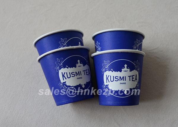 Blue & White Printed 8oz Paper Cups Single Wall For Coffee / orange