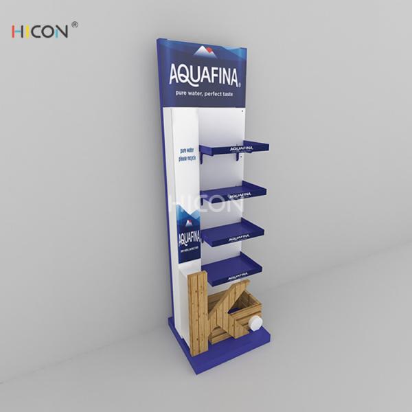 5-Tiers Blue White Metal Drinks Water Display Stand with Wood Box