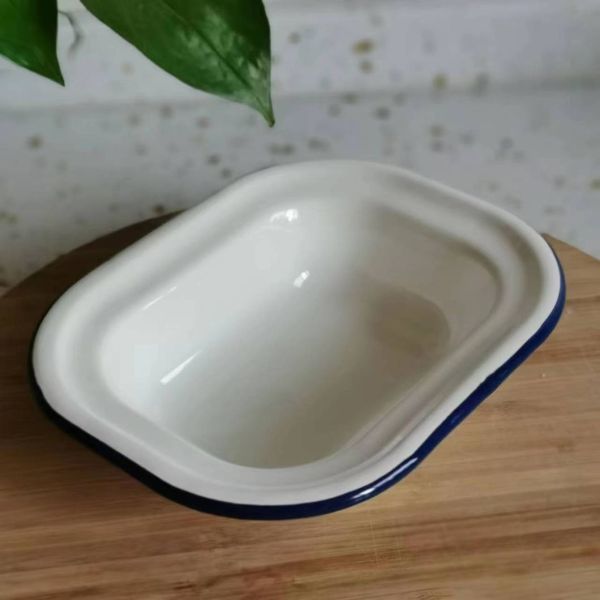 Customized Cast Iron Steel Enamel Serving Dish Plate With 304 Steel Rolled Edge Rim