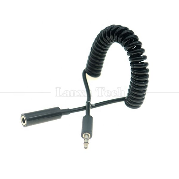 Spring Sprial Coiled Male to Female 3.5mm Jack Aux Stereo Audio Extension Cable for Speaker Headphone
