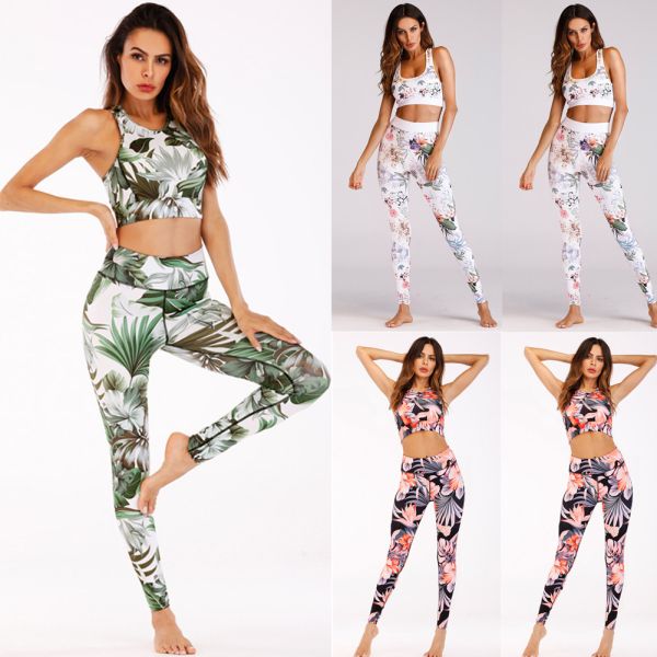 Custom Athletic Apparel Printing Floral Crop Top + Yoga Leggings Trousers
