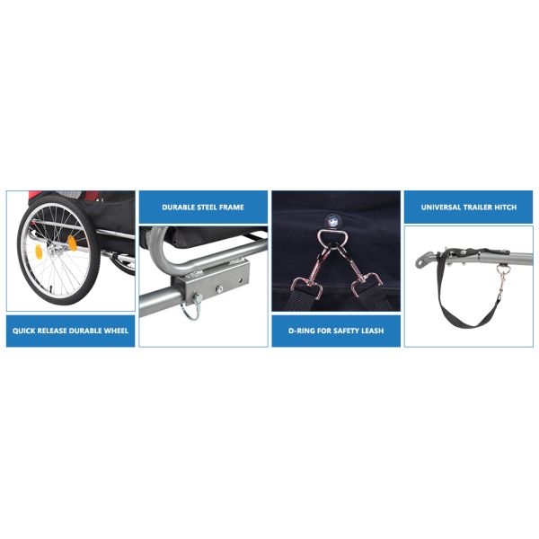 Dog Bike Trailer, Folding Pet Dog Trailer Cart for Bicycle, Bike Cargo Wagon Carrier w/Universal Hitch & 20