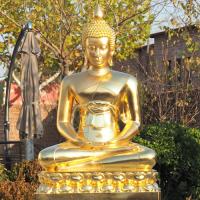 Estátua de Buda de Bronze de Folha de Ouro Fundido de 1M de altura em Wat Pak Nam / Bangkok