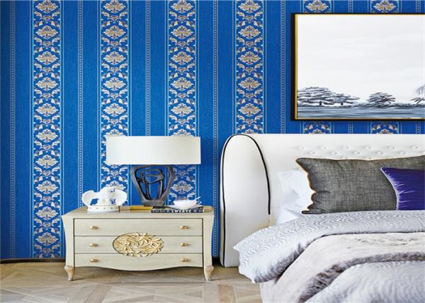 Blue Italian Embossed Vinyl Removable Wallpaper Decorated For Bedroom