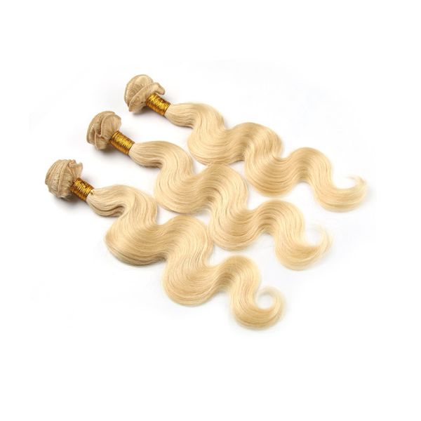 Hot Beauty Russian Virgin Human Hair Extensions Body Wave Remy Hair Weft Color 613