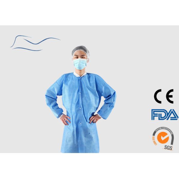 Blue Color Chemistry Lab Coat , Water Resistant Non Woven Lab Coat 35G