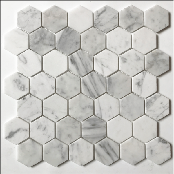 Hexagon Inlay Bianco Carrara White Grey Cream Broken Wood Marble Onyx Waterjet Floor Tiles