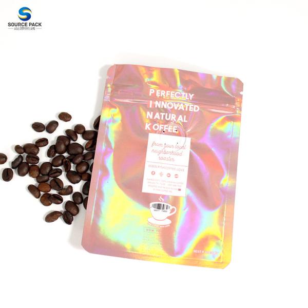 Customizable Holographic Flat Bottom Coffee Bag With Valve And Zipper