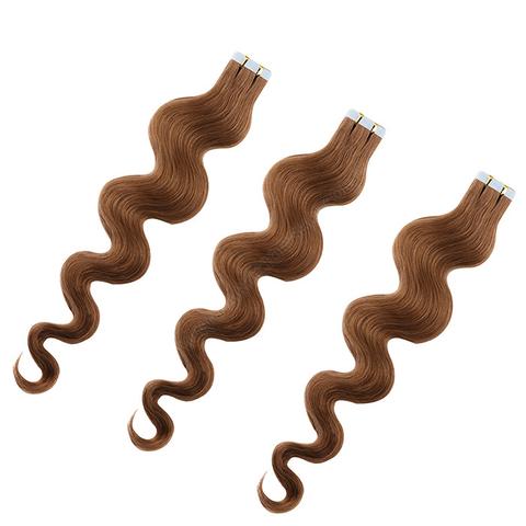 Dark Blonde Virgin Body Wavy Tape In Hair Extensions Human Hair 16 Inch Tangle Free
