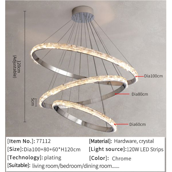 Silver Crystal Chandelier For Living Dining Room Luxury Ring Staircase pendant lighting for dining room(WH-CY-192)