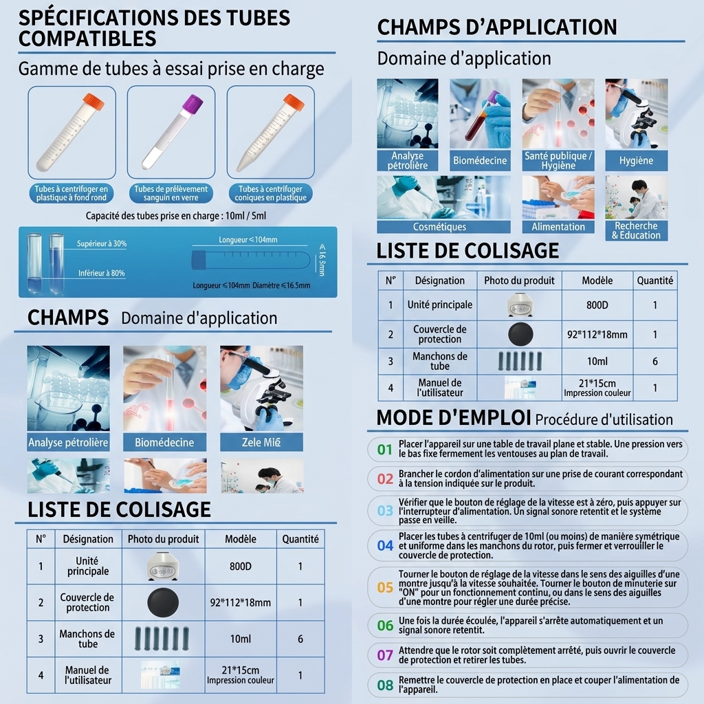 Cenlee Laboratoire Centrifugeuse Electrique 800-1 800D 6 Trous 10ml 4000 T/min 1790xg RCF ABS/Metal Usage Afrique Compacte