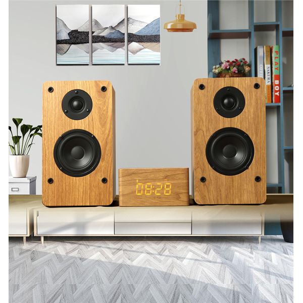Multimedia Wood Bookshelf Speakers , Wireless Mini Hifi Bluetooth Speakers