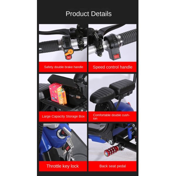48V 1000W Electric Motorbike for Adults 14 Inch High Speed Electric Motorcycle Scooter