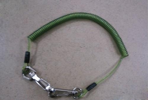 Snap hook on each end terminal transparent green stop drop tooling wire coil lanyard cable