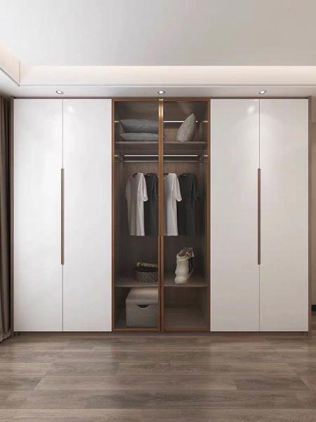 Internal Storage Matte White Custom Swing Door Wardrobe High End Wood