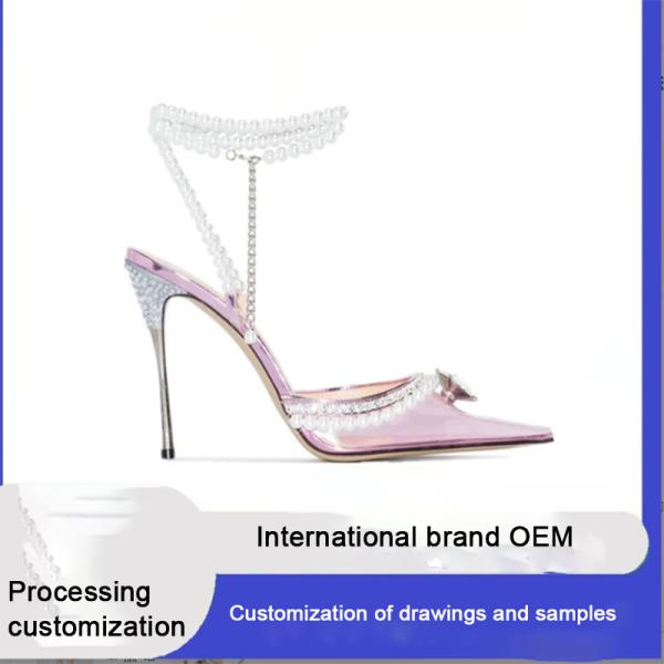 Women Heeled Shoes Factory Slingback Luxury Elegant Transparent Fashion Pearl High Heels