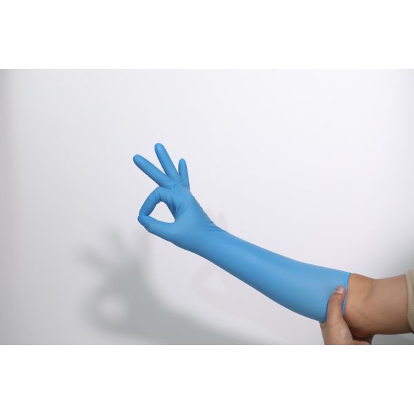 High Quality Free Samples Sky Blue Disposable Wholesale Medic Powder Free Long Sleeve Non Sterile Nitrile Gloves