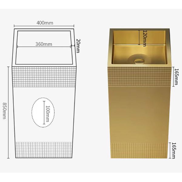 Matte Finished Stainless Steel Pedestal Sink SUS304 Material For Bathroom