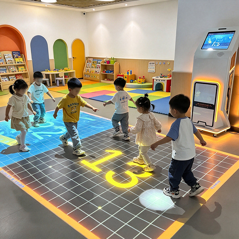 Interactive Floor Projector with Math English and Shape Games Radar Sensing Caster Wheels Interactive Floor Projection System