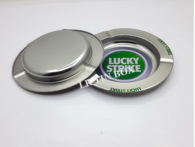 Printed Lucky Strike Round Cigarette Tin Box With Ashtray Pack D 138 * 14mm