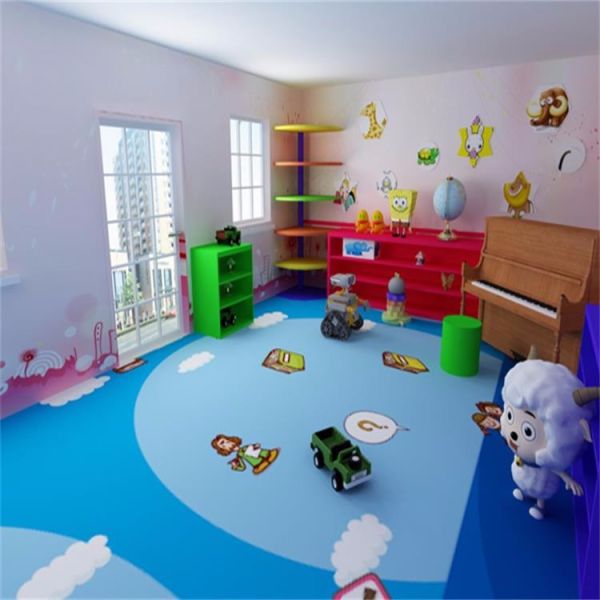Blue Kindergarten Plastic Floor Tiles Cartoon Pattern UV Protection
