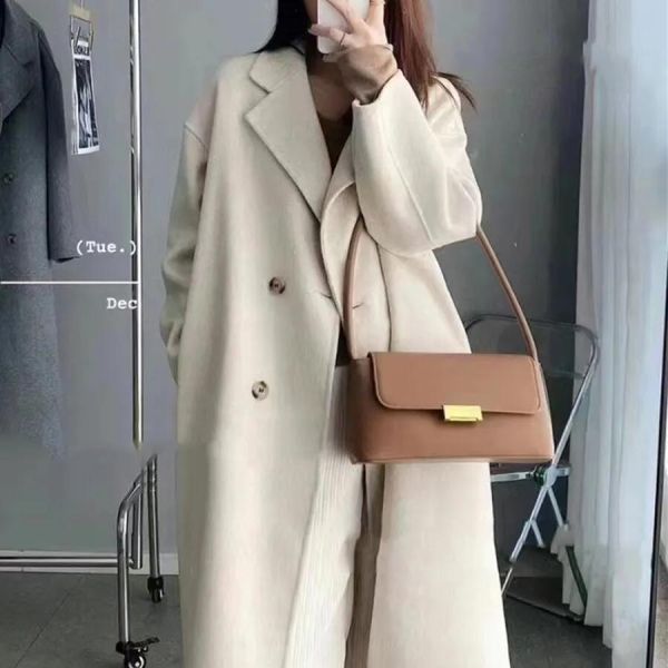                  Winter Mongolian Cashmere Overcoat Luxury Ladies Long Alpaca Wool Trench Coat Women 100% Wool Cashmere Handmade Coat for Women             