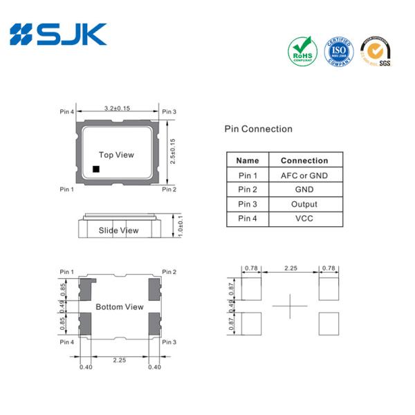 SMD 3225 TCXO com saída de onda sineira cortada 32.000MHz 1.8-3.3V
