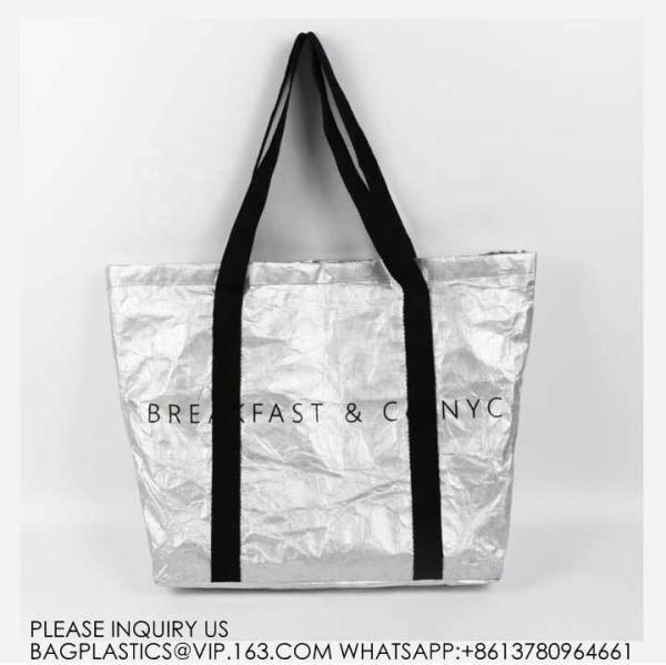 Reusable Tote Bag Waterproof Dupont Tyvek Paper Bag With Lining Custom logo printed tyvek tote shoulder shopping bag