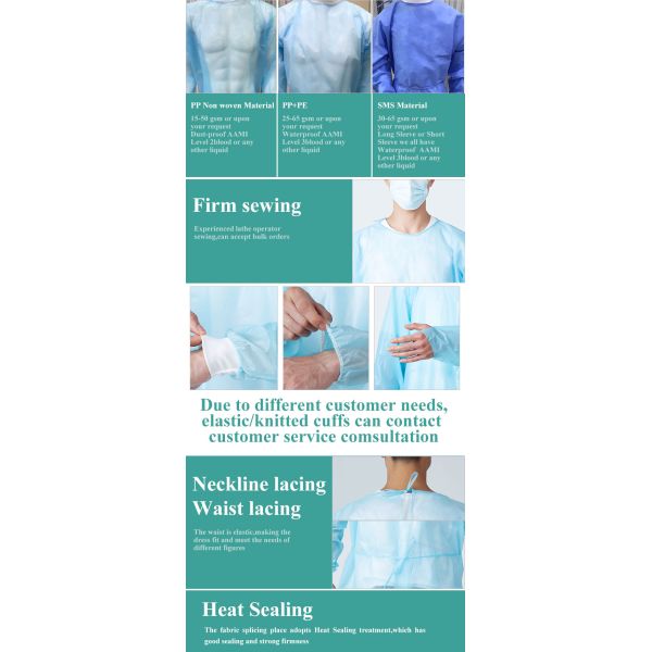 Blue 45g Disposable Medical Isolation Gown With Elastic Cuff Non Sterile Or EO Sterile
