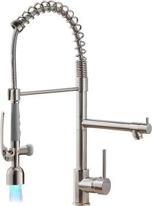 Commercial Gooseneck Farmhouse Sink Faucet Brushed Nickel With LED Light