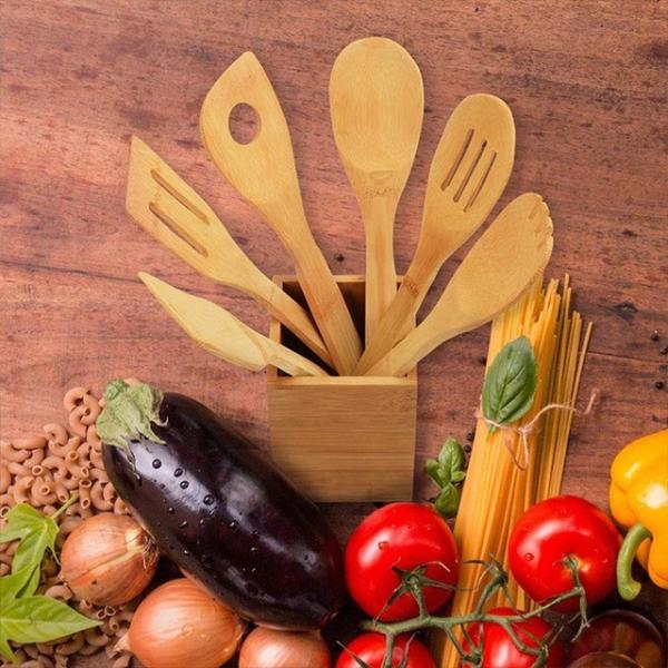 5pcs Organic Kitchenware Bamboo Spatula Set For Cooking OEM