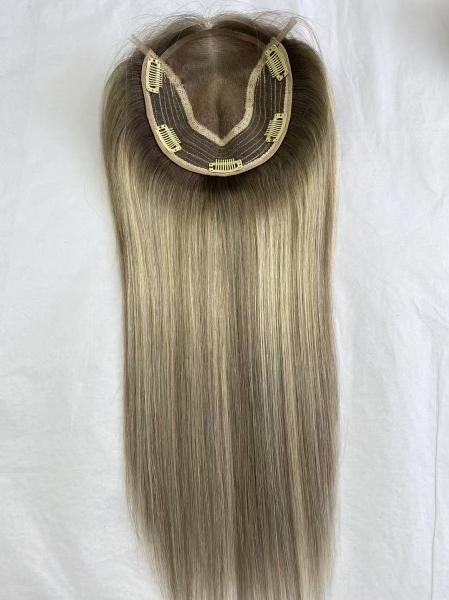 Wholesale T- Ashblonde Silk Base Closure Topper Virgin Human Hair Toupee Replacement System for Women Cheaper Price Hairpiece