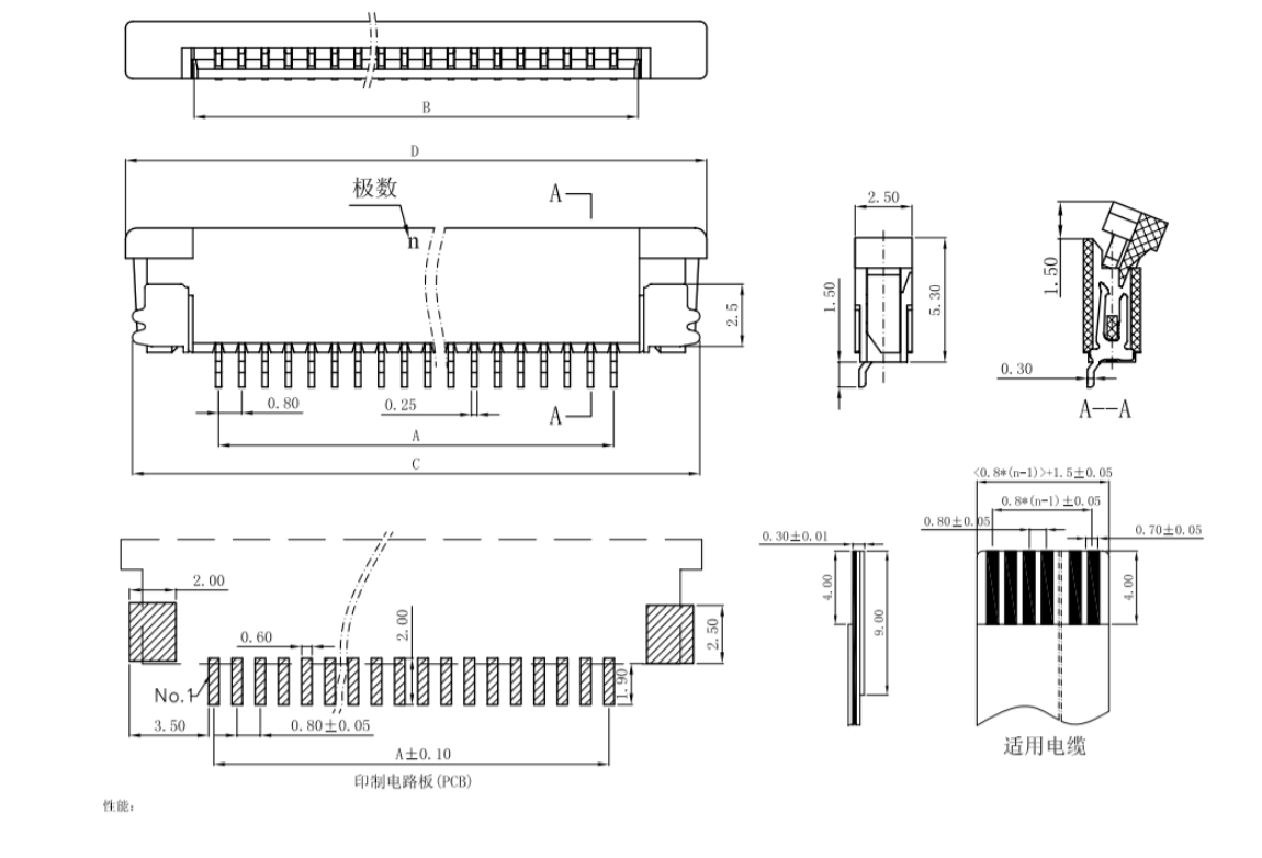 кабельный соединитель 0.8mm размечая FPC FFC для медицинского оборудования