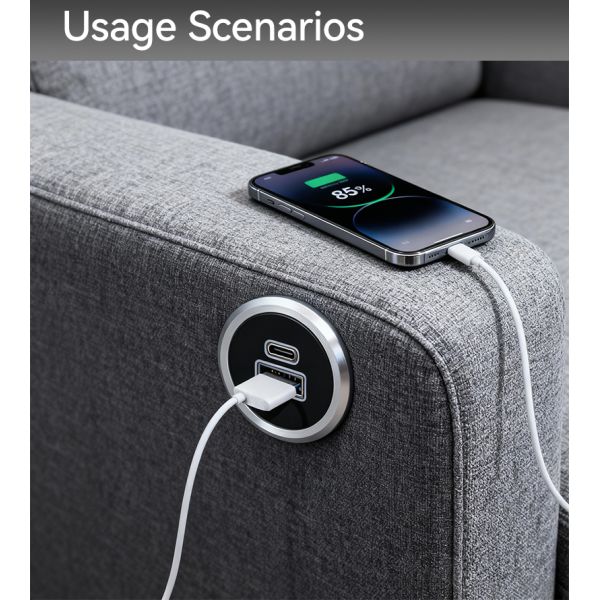 Sofa Desk Grommet Usb Hub Wireless Charger QC3.0 For Sofa Bed Couch 31mm