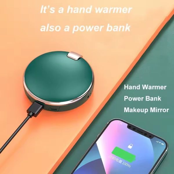 3 In 1 Mirror Power Bank 5000mAh Detachable Cable Portable Wired Hand Warmer Function Fast Charger