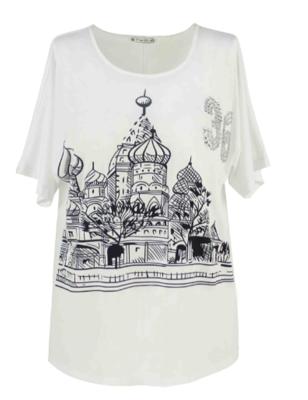 Simple Ladies Fashion Tops Casual Long Tee Shirt With Print House Pattern