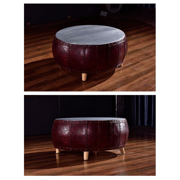 Nidea #8647 LOFT Original Drum-Shaped Aluminum Rivet Coffee Table Industrial Style Handmade Durable Living Room Furniture
