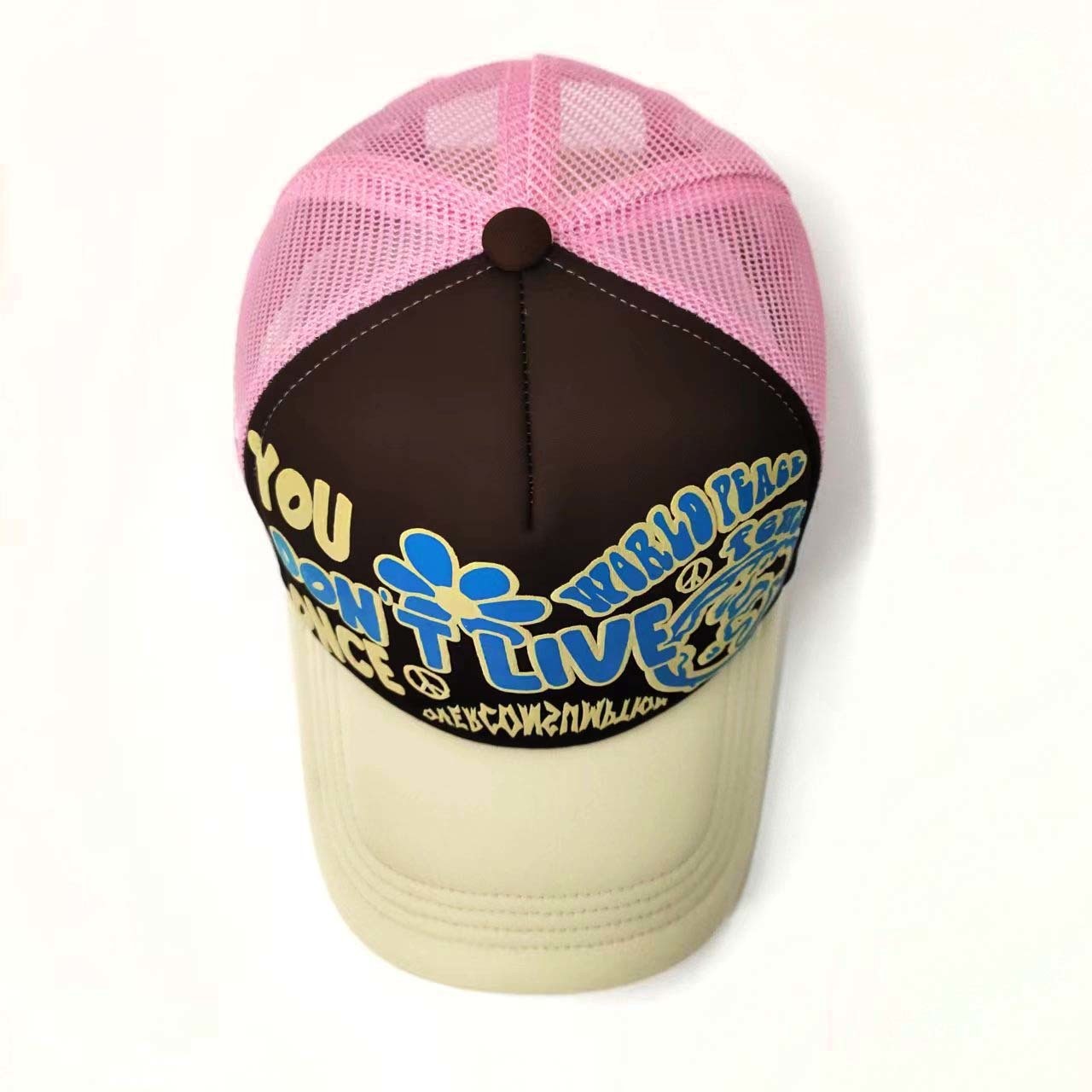 Two Tone Mesh Foam Custom 3D Embroidery Trucker Hats Powder Puff Print Special Mixed Colors