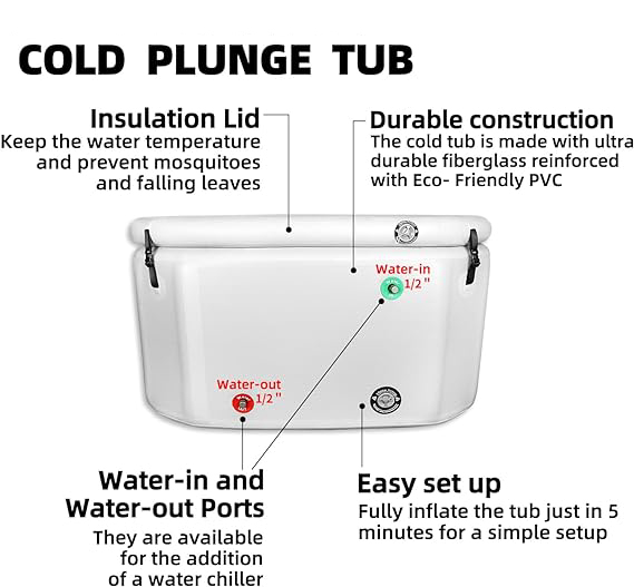 PVC Drop Stitch Синий / Черный / Белый Портативная Ледяная Ванна Баррель Холодный Погружение Надувная ванна с крышкой