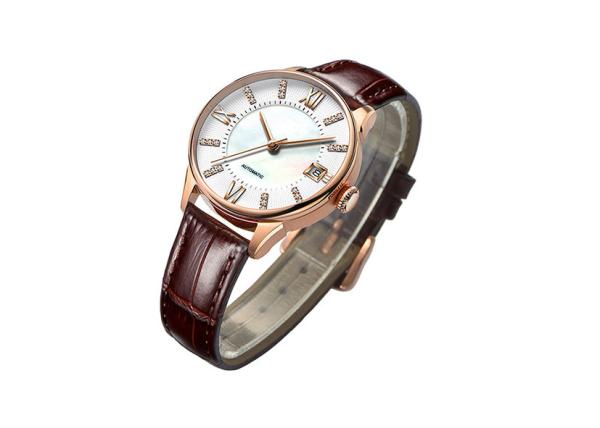 Leather Ladies Wrist Watch  , Two Layers Dial Automatic Mechanical Watch