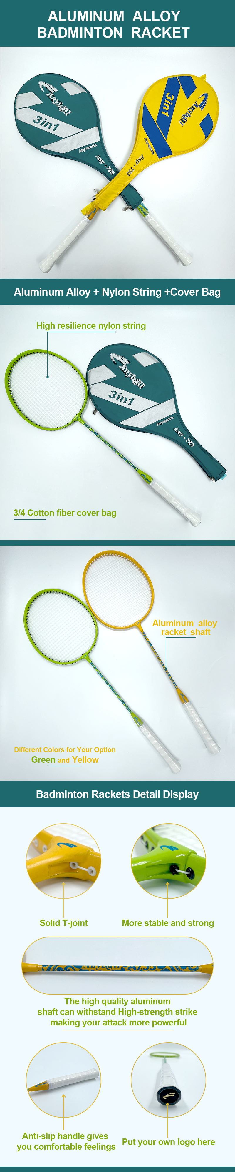 OEM One Piece Aluminium Badminton Rackets With Cover Suitable