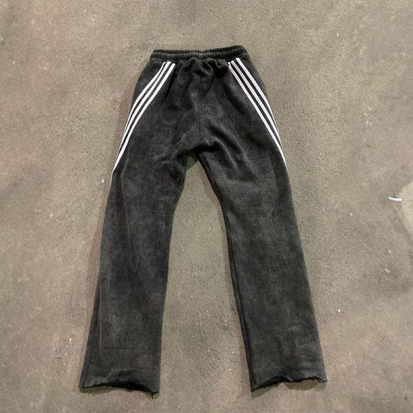 Pantalones de algodón personalizados de peso pesado con rayas para hombres largas piernas lavado con ácido, bordado con aplicación, parches de bordado, pantalones de sudor con rayas