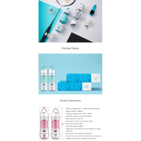 DIDI LED Drink humidifier Bottle multifunction led smart water bottle with spray
