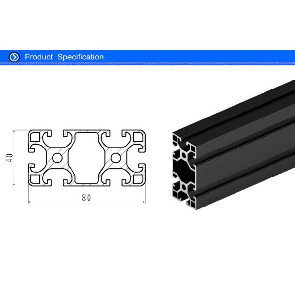 Black Anodised V - Slot Aluminum Extrusion Section for Assembly Line Profile 80 MM X 40 MM