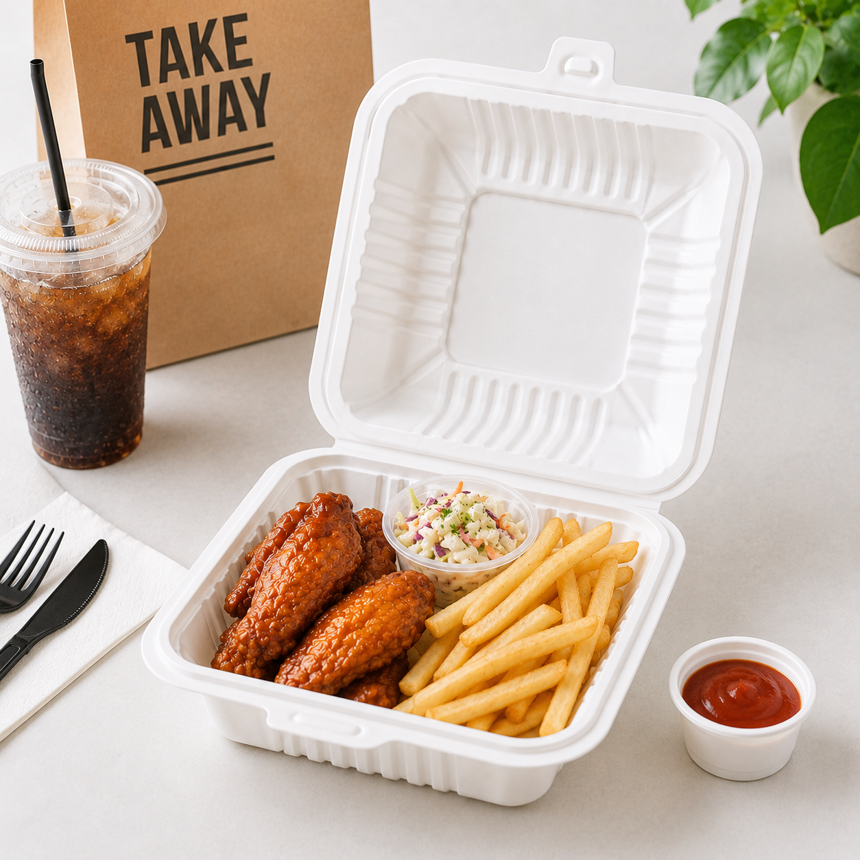 LB-06 Deep White Clamshell PP Takeout Containers for Burgers / Hot Snacks