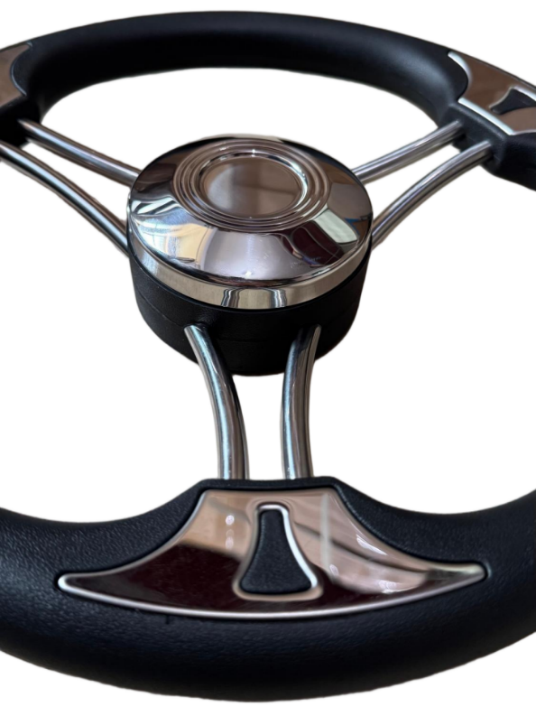 304 acier inoxydable 3 roue de direction marine avec poignée en PU noir